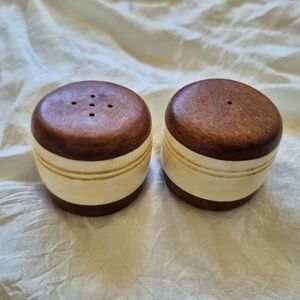 Vintage Salt And Pepper Shakers Wood And Bone Or Ivory